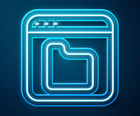 Aufkleber - Glowing neon line Browser files icon isolated on blue background. Vector.