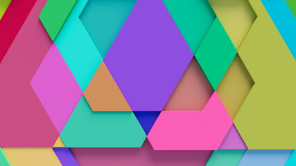 Multicolored tech background, with a geometric 3D structure. Clean, vibrant design with simple, bright, modern forms. 3D render