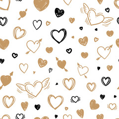 Wall Mural - beautiful seamless pattern with doodle sketch heart. design for holiday greeting card and invitation of the wedding, Valentine's day and Happy love day
