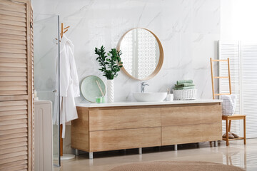 Canvas Print - Modern bathroom interior with stylish mirror and vessel sink