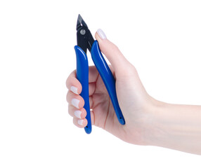 Poster - Wire cutter tool in hand on white background isolation