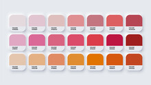 Pantone Colour Palette Catalog Samples Red And Orange In RGB HEX. Neomorphism Vector