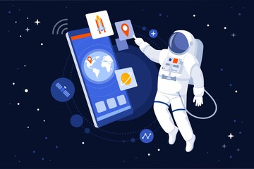 Wall Mural - Astronaut using GPS navigation on his smartphone