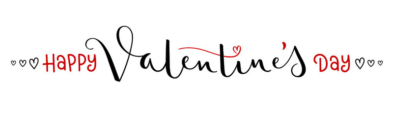 Wall Mural - HAPPY VALENTINE'S DAY black and red vector hand lettering banner with heart motifs