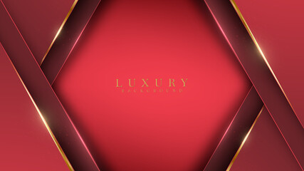 abstract red luxury background with golden line , paper cut style 3d. vector illustration.