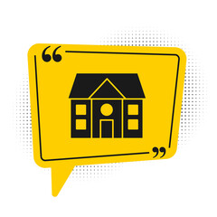 Sticker - Black House icon isolated on white background. Home symbol. Yellow speech bubble symbol. Vector Illustration.