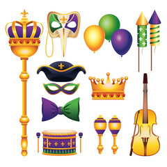 Sticker - bundle of eleven mardi gras carnival celebration set icons