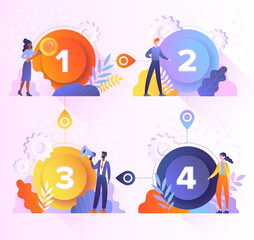 Aufkleber - the concept of various options, steps or processes. buttons with numbers indicated on them and peopl
