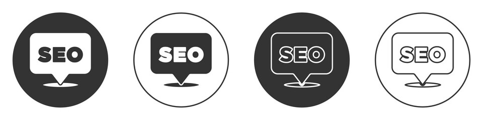 Poster - Black SEO optimization icon isolated on white background. Circle button. Vector.