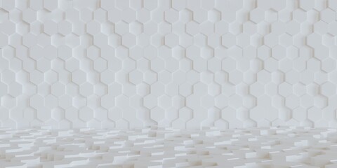 Wall Mural - perspective of 3d abstract white hexagonal background, hexagon shape wallpaper