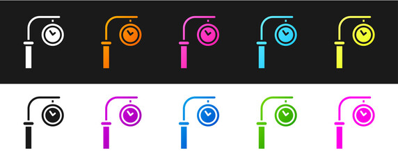 Poster - Set Train station clock icon isolated on black and white background. Vector.