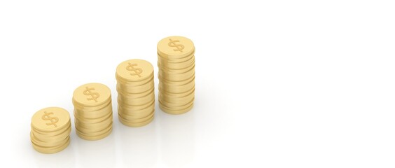 Poster - A stack of gold coins represents the profit and strategy of the business operation on a white background. 3d rendering