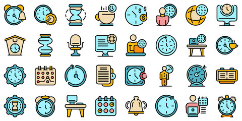 Poster - flexible working hours icons set. outline set of flexible working hours vector icons thin line color
