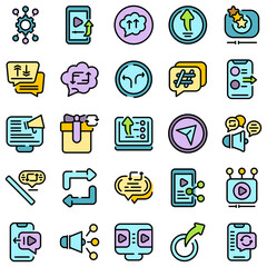 Poster - Repost icons set. Outline set of repost vector icons thin line color flat on white