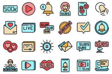 Poster - Subscribe icons set. Outline set of subscribe vector icons thin line color flat on white