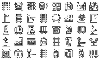 Poster - Railway platform icons set. Outline set of railway platform vector icons for web design isolated on white background