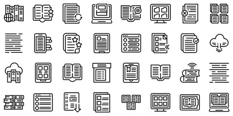 Poster - Electronic catalogs icons set. Outline set of electronic catalogs vector icons for web design isolated on white background