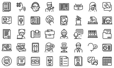 Wall Mural - Personal assistant icons set. Outline set of personal assistant vector icons for web design isolated on white background