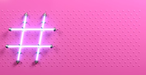 Hashtag pink plastic banner neon light sign