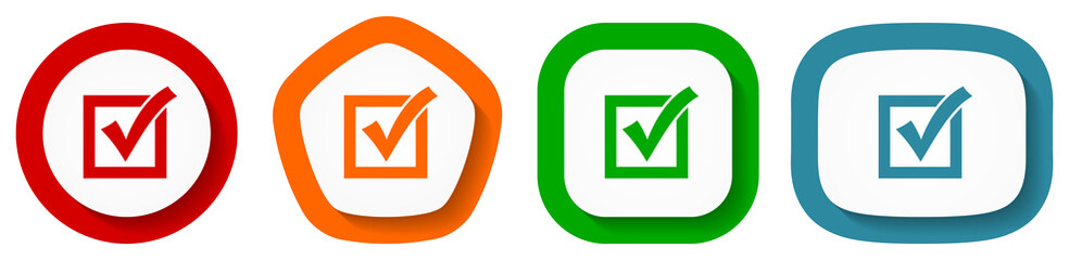 Fototapete - Correct, check box vector icon set, flat design buttons on white background