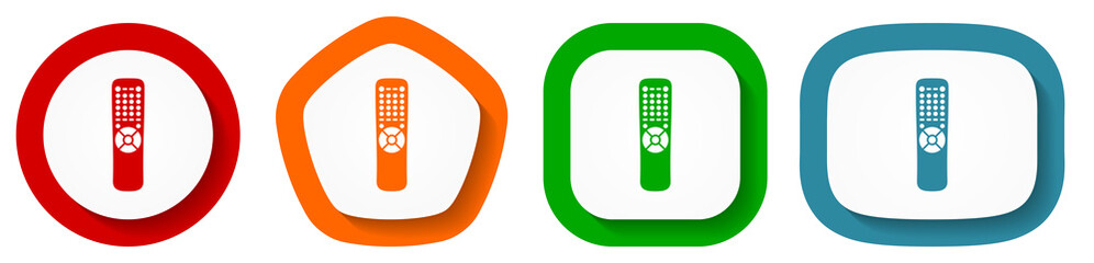 Leinwandbilder - Tv remote control, television vector icon set, flat design buttons on white background