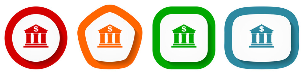 Leinwandbilder - Bank vector icon set, flat design buttons on white background