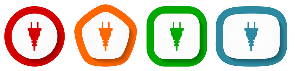 Aufkleber - Plug vector icon set, flat design buttons on white background