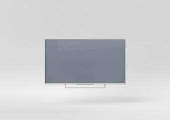 Wall Mural - white tv floating on white background. minimal concept idea. 3D render.