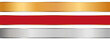 long gold, silver and red ribbon banners with gold frame on white background 