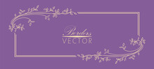 Vector Border Or Frame Background In  Purple Amethyst Color With Elegant Floral Corners And Border Pattern, Graceful Hand Drawn Ivy Vines And Flourishes In Ornate Label Tag Design, Wedding Invitation