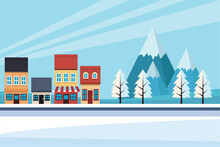 Climate Change Effect City Scape With Snow Scene