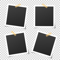 Poster - Retro photo frames. 4 empty square pictures with white boarders.  Vintage paper photograph for memory album, scrapbook. Decorative banner for websites. Birthday greeting cards. Vector photo frame set