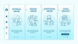 Children abuse at home onboarding vector template. Physical violence. Sexual assault. Emotional trauma. Responsive mobile website with icons. Webpage walkthrough step screens. RGB color concept