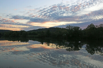 Wall Mural - evening reflection in the river Moselle	