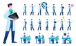 © elizaliv - Set of Man doctor. Presentation in various in various poses and actions. 2D Flat character vector illustration N1