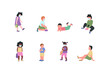 © The img - Kindergarten children flat color vector faceless characters set. Preschool kids in medical mask. New normal isolated cartoon illustration for web graphic design and animation collection