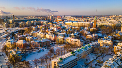 Wall Mural - Aerial sunset view of Helsinki in winter time, Finland