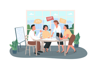 Poster - Conflict in office 2D vector web banner, poster. Negativity on workplace. Arguing coworkers flat characters on cartoon background. Bad communication printable patch, colorful web element