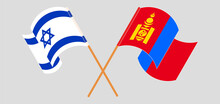 Crossed And Waving Flags Of Israel And Mongolia