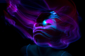 lightpainting portrait, new art direction, , light drawing at long exposure