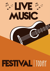 Sticker - live music festival lettering poster with guitar instrument