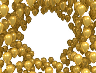 Wall Mural - Golden party balloons circular frame on white background