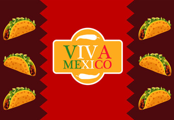 Wall Mural - mexican food restaurant poster with tacos and lettering frame