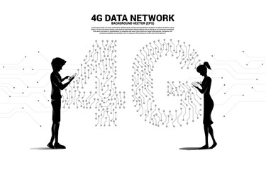 Poster - Silhouette of man use mobile phone with 4G dot connect line circuit board style mobile data icon. Concept for data transfer of mobile and wi-fi data network.
