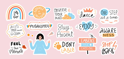 Big set of self love quotes in stickers.