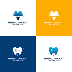 Wall Mural - set of dental implant logo designs vector, dental care logo template
