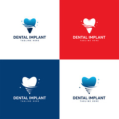Wall Mural - set of dental implant logo designs vector, dental care logo template