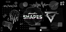 Glitch Generative Art With Geometric Shapes And Composition. Abstract Elements Glitched Collection. Sci-fi Elements Cyberpunk Concept. Retrofuturism, Vaporwave VR Shapes Set. Vector Illustration