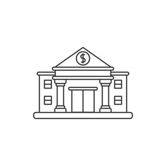 Canvas Print - Bank building vector illustration in simple line art design isolated on white background. Linear style of bank icon