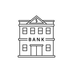 Canvas Print - Bank building vector illustration in simple line art design isolated on white background. Linear style of bank icon